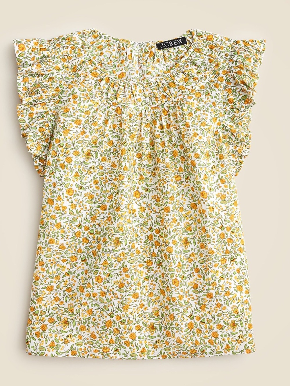 J Crew Womens Gathered Ruffle Sleeve Top Blouse In Floral, Size Large